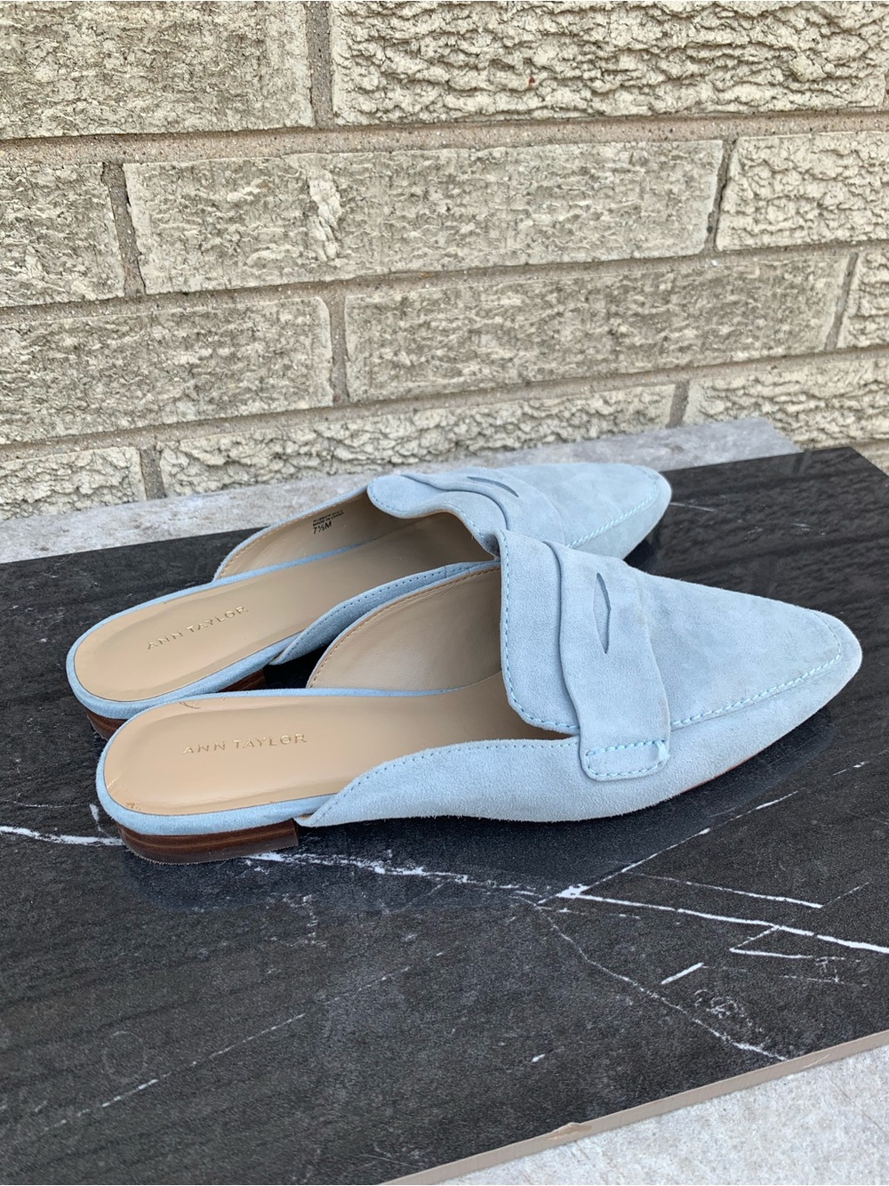 Ann Taylor suede Light Blue Suede Slip-On Mules 7.5